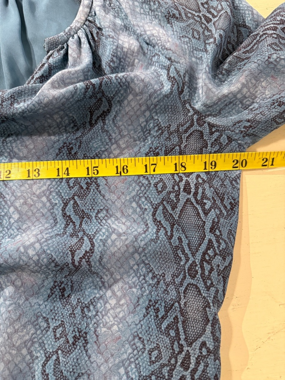 Ramy Brook Silk Snake Print Mini Dress Blue Gray Long Sleeve Ruched Waist - Picture 11 of 16